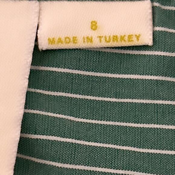 Anthropologie Maeve Front Tie Blouse Green Stripe Stretch Button Down Size 8 - Picture 6 of 7